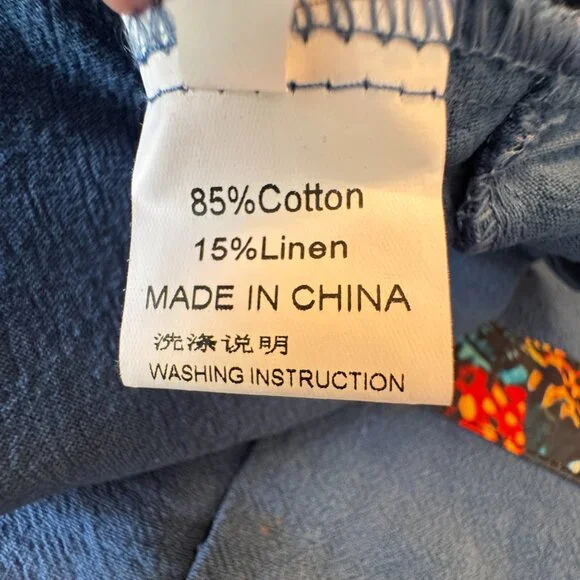 (SOLD) Bib Overall Jumpsuit Teal Daisy Print Baggy Fit Cottagecore Boho Country - Picture 14 of 15